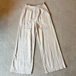 Cream Wide-Leg Linen Pants